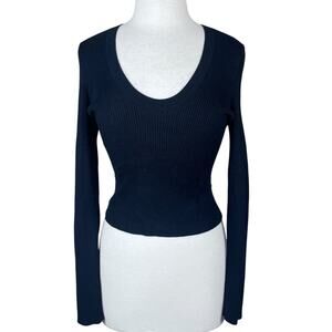 Abercrombie Fitch Black Ribbed Scoop Neck Sweater Womens Large Basic Y2K